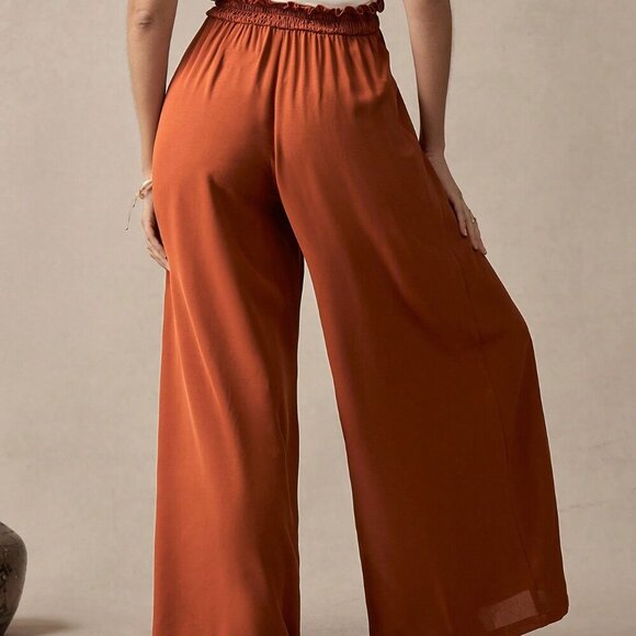 Maternity Rust Brown Casual Women's High Waist Wide Leg Pants - Picture 2 of 7